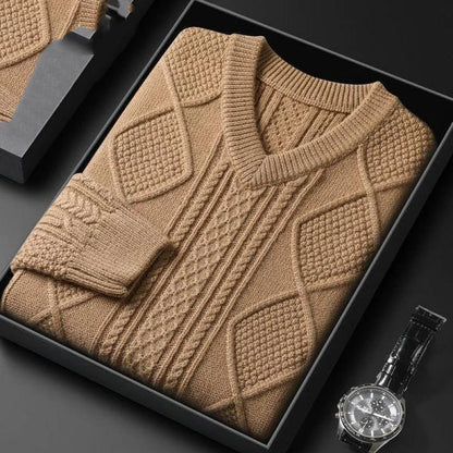 Isaac | Cable Knit V-Neck Wool Pullover