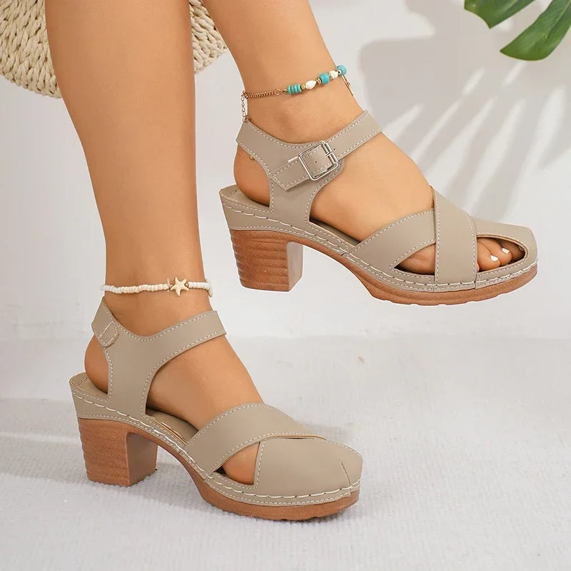 Mireille | Block Heel Open Toe Ankle Strap Sandals