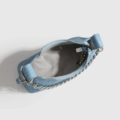 Mira | Washed Denim Chain Shoulder Bag