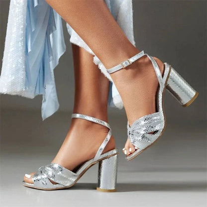 Della | Chic Metallic Block Heel Sandals