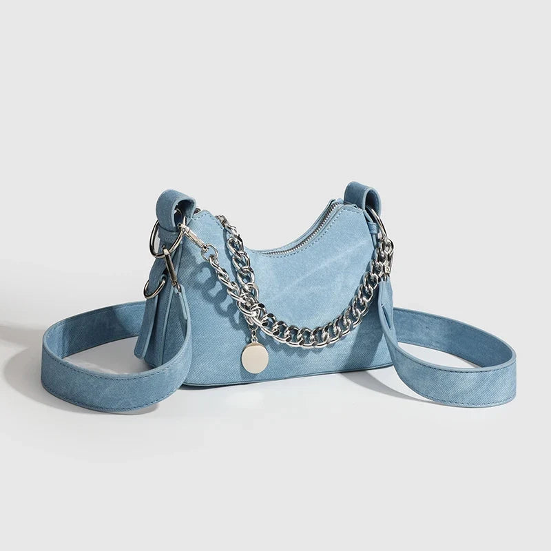 Mira | Washed Denim Chain Shoulder Bag