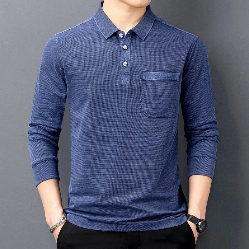 Emmett | Classic Cotton Long Sleeve Polo with Chest Pocket
