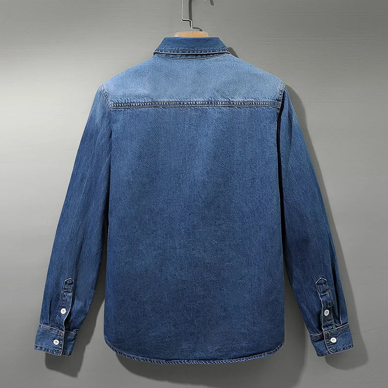 Edmund | Denim Button-Up Shirt with Plaid Cuffs
