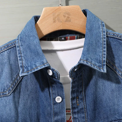 Edmund | Denim Button-Up Shirt with Plaid Cuffs