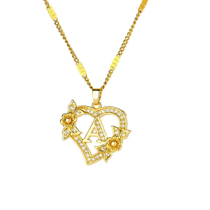Lorelei | Heart Pendant Initial Necklace with Pavé Accents