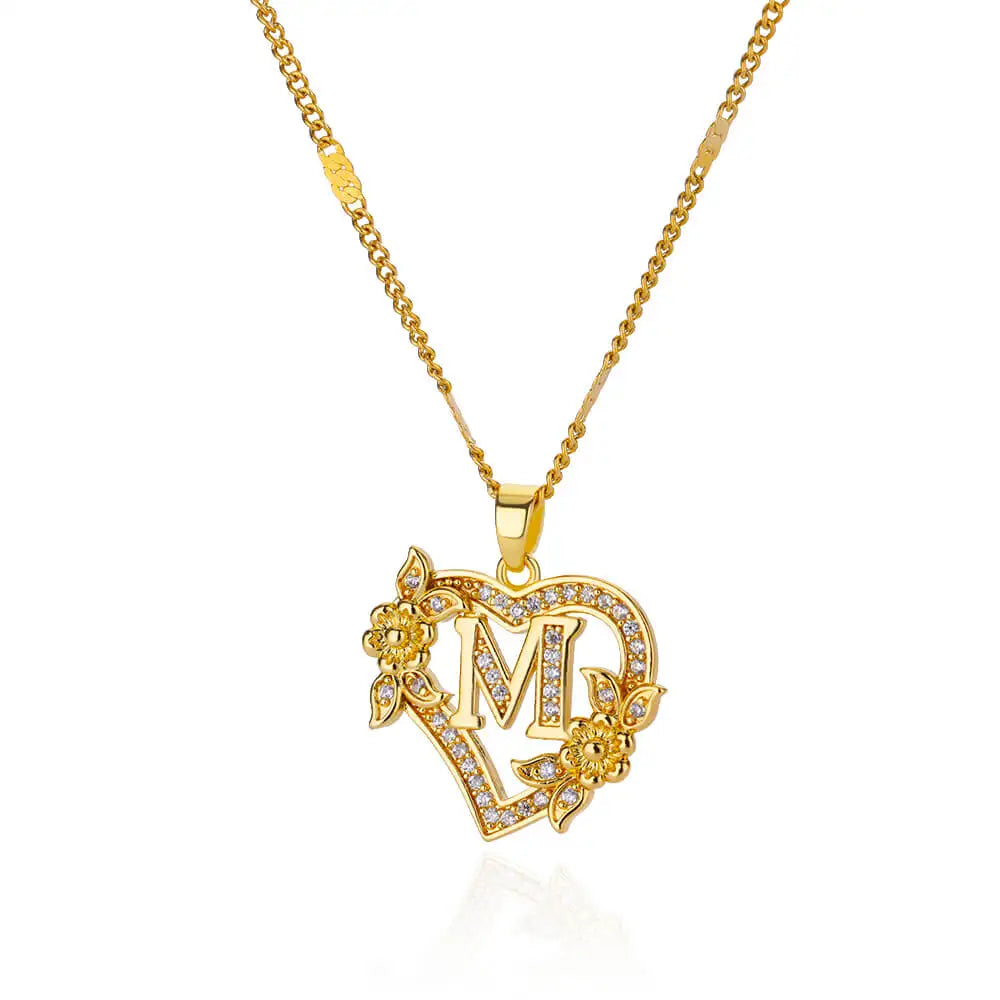 Lorelei | Heart Pendant Initial Necklace with Pavé Accents