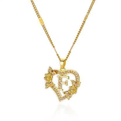 Lorelei | Heart Pendant Initial Necklace with Pavé Accents