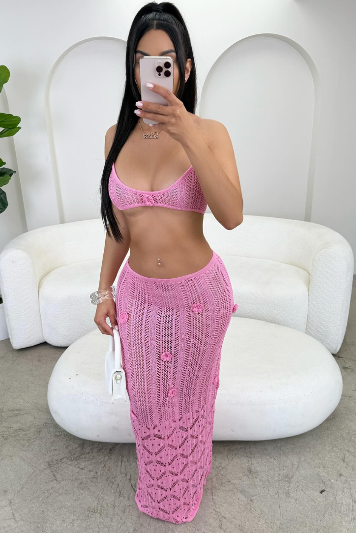 Sophia | Bohemian Pink Crochet Beach Set