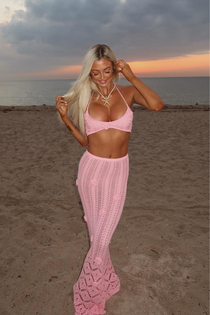 Sophia | Bohemian Pink Crochet Beach Set