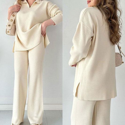 Sophia | Cozy Ribbed Knit Sweater and Wide-Leg Pants Set