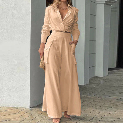 Sophia | Elegant Draped Two-Piece Set with Wide-Leg Pants