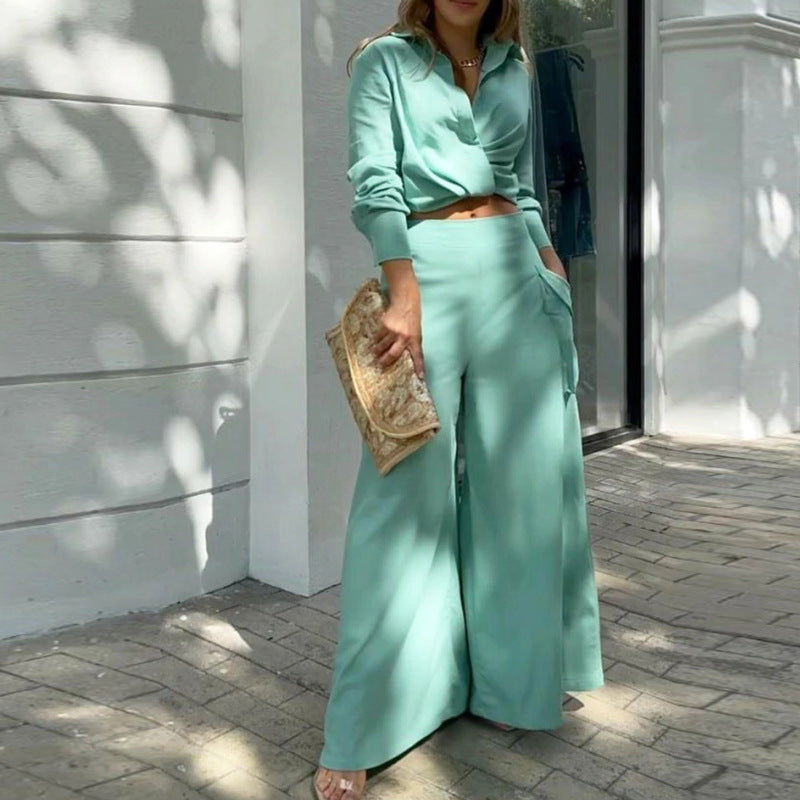 Sophia | Elegant Draped Two-Piece Set with Wide-Leg Pants
