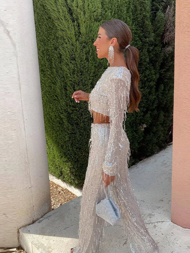Sophia | Elegant Sequin Fringe Evening Set