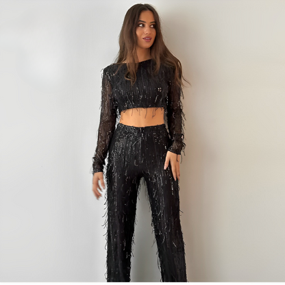 Sophia | Elegant Sequin Fringe Evening Set