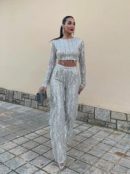 Sophia | Elegant Sequin Fringe Evening Set