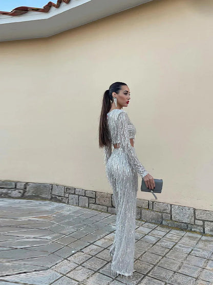 Sophia | Elegant Sequin Fringe Evening Set
