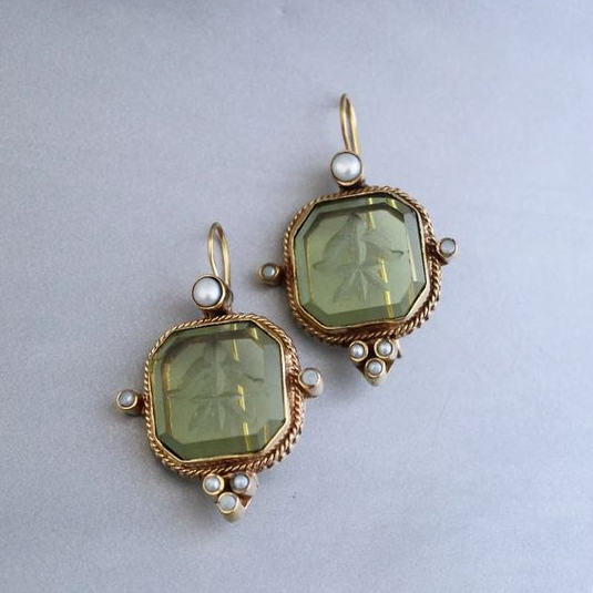 Vintage Green Stone Earrings