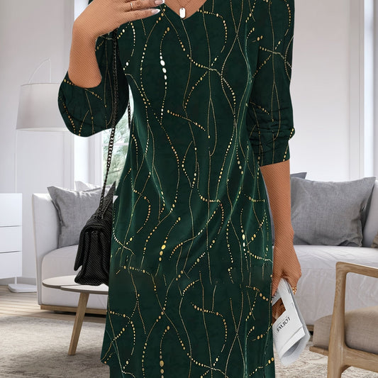 Sophia | Elegant Velvet Mini Cocktail Dress with Gold Print