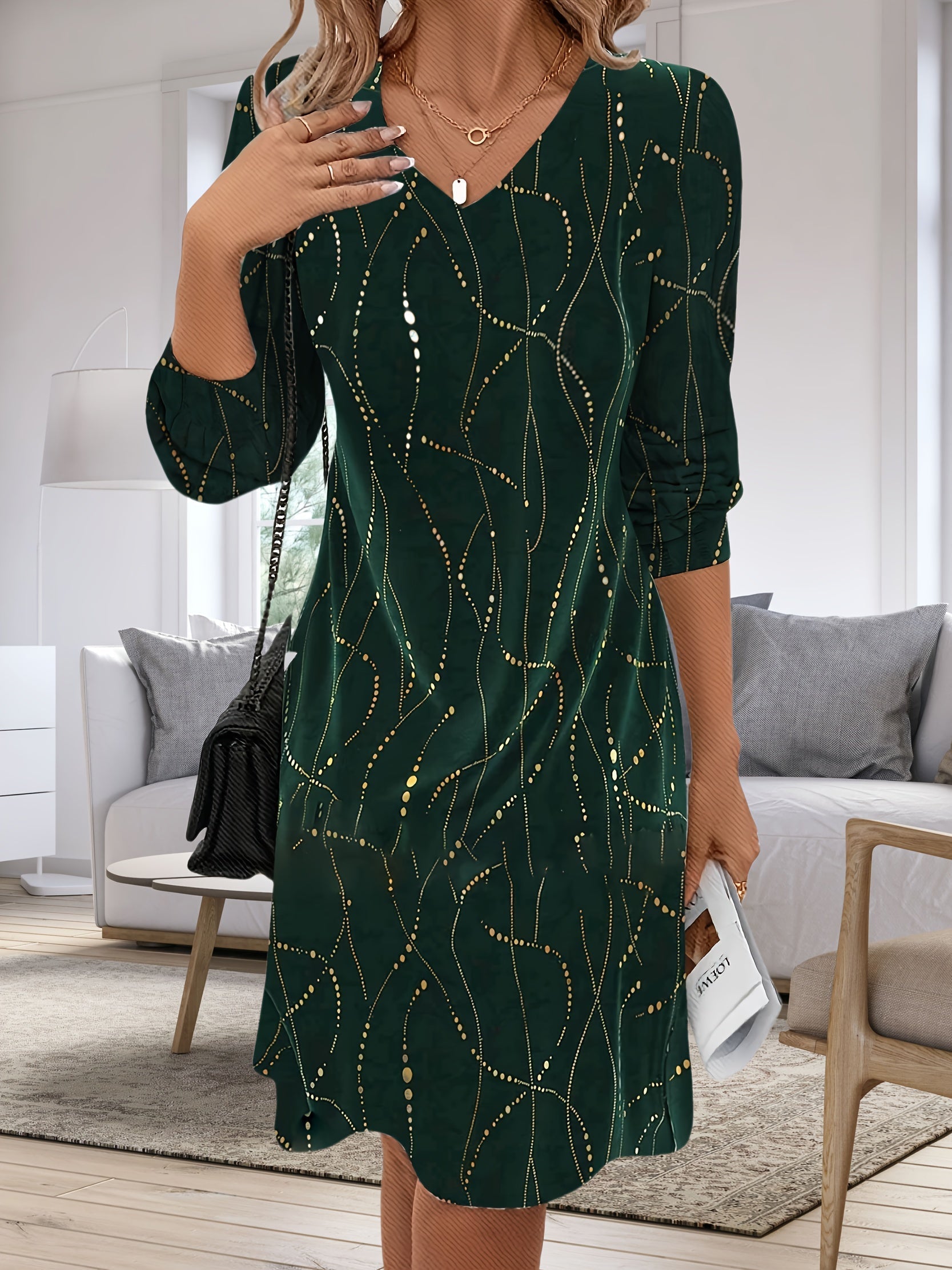 Sophia | Elegant Velvet Mini Cocktail Dress with Gold Print