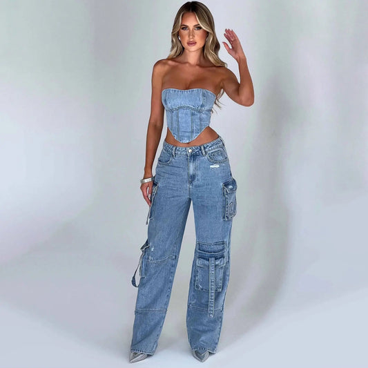 Sophia | Stylish High-Waisted Cargo Women's Jeans