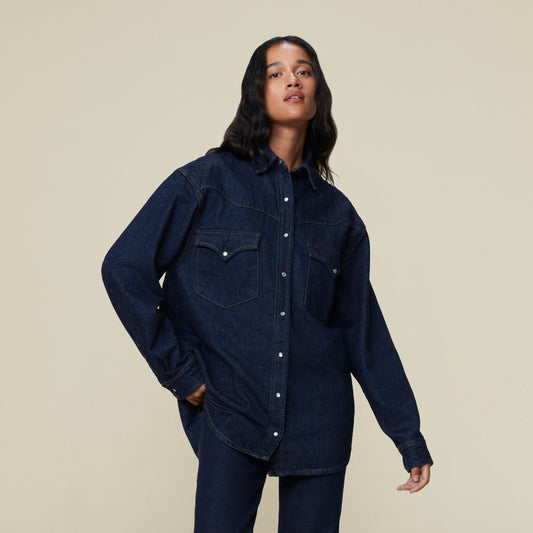 Sophie | Chic Dark Denim Shirt And High-Waisted Jeans Set