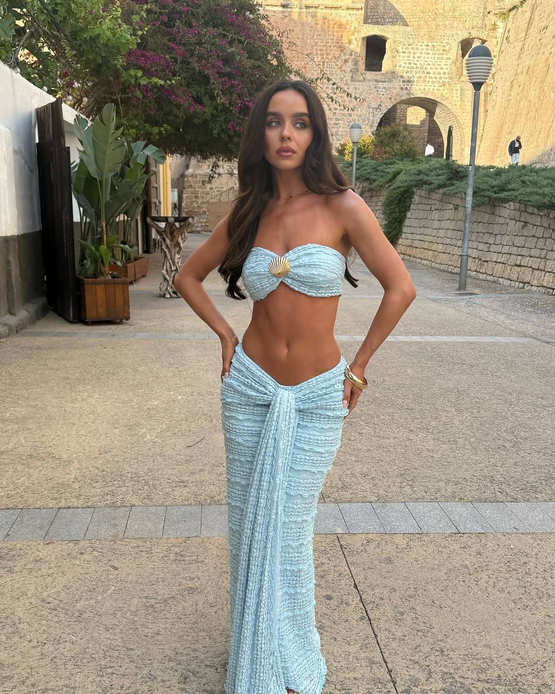 Sophie | Chic Textured Two Piece Set with Bandeau Top and Wide-Leg Pants