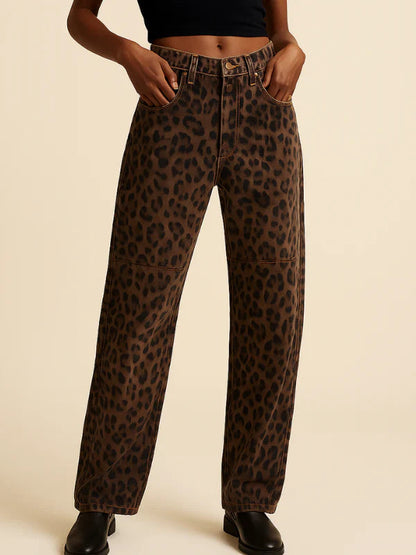 Sophie | Chic Wide Leg Womens Pants in Leopard Print