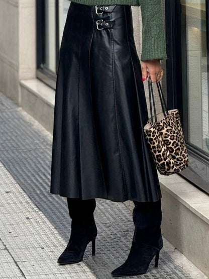 Sophie | Edgy A-Line Midi Leather Skirt