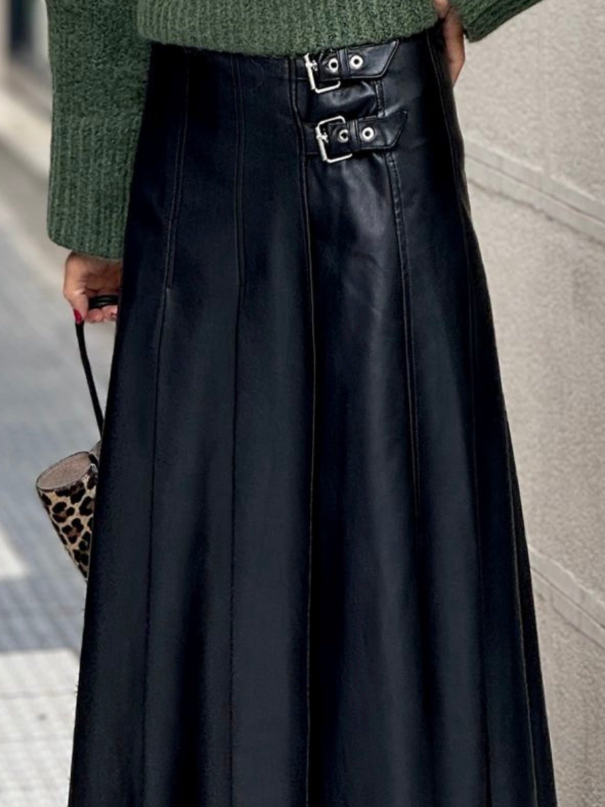 Sophie | Edgy A-Line Midi Leather Skirt