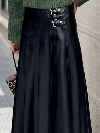 Sophie | Edgy A-Line Midi Leather Skirt