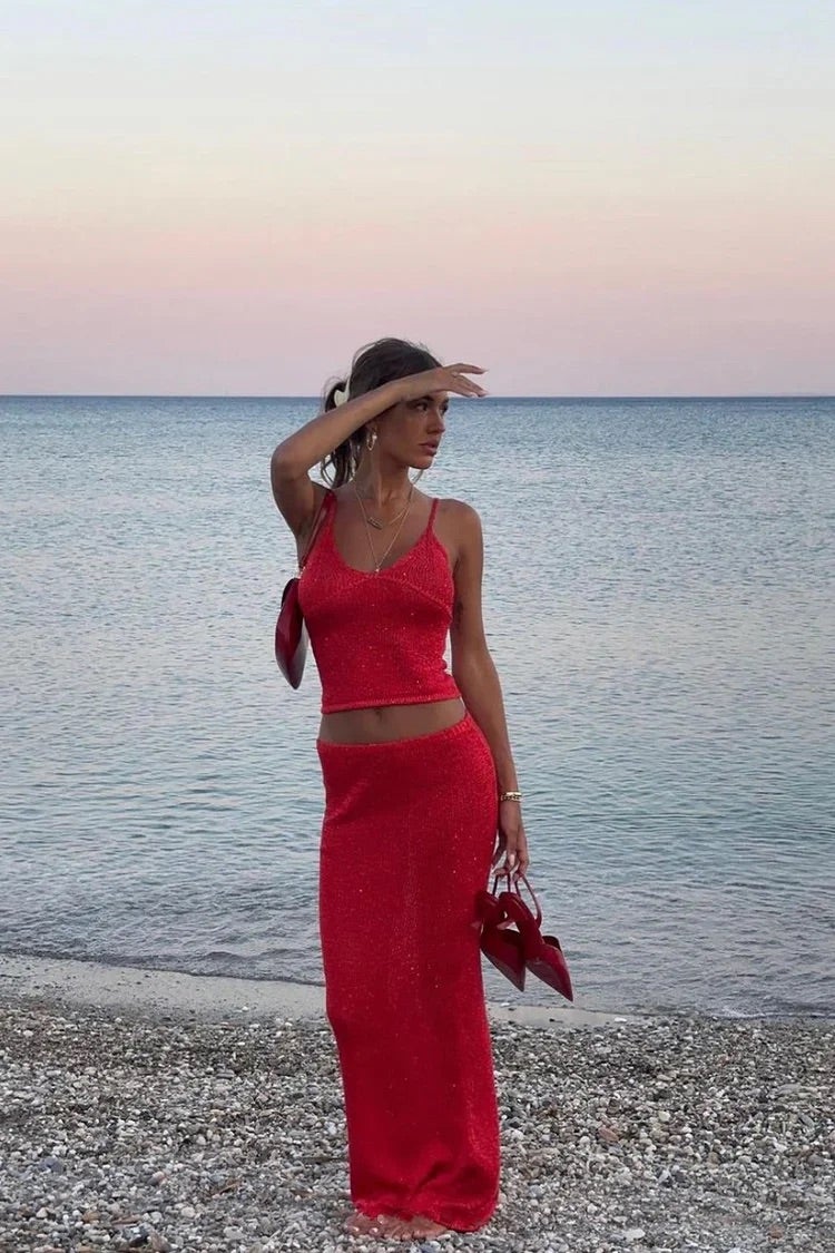 Sophie | Elegant Ribbed Knit Two-Piece Maxi Dress for Women