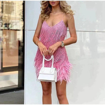 Sophie | Glamorous Sequin Feather Mini Dress for Wedding Guests