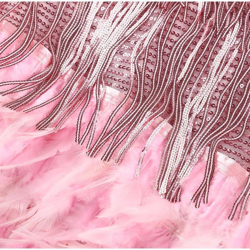 Sophie | Glamorous Sequin Feather Mini Dress for Wedding Guests