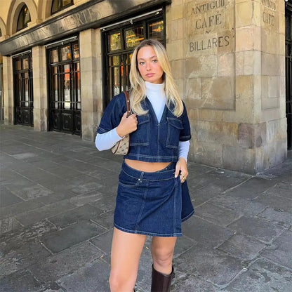 Sophie | Modern Chic Denim Crop Top And Mini Skirt Set