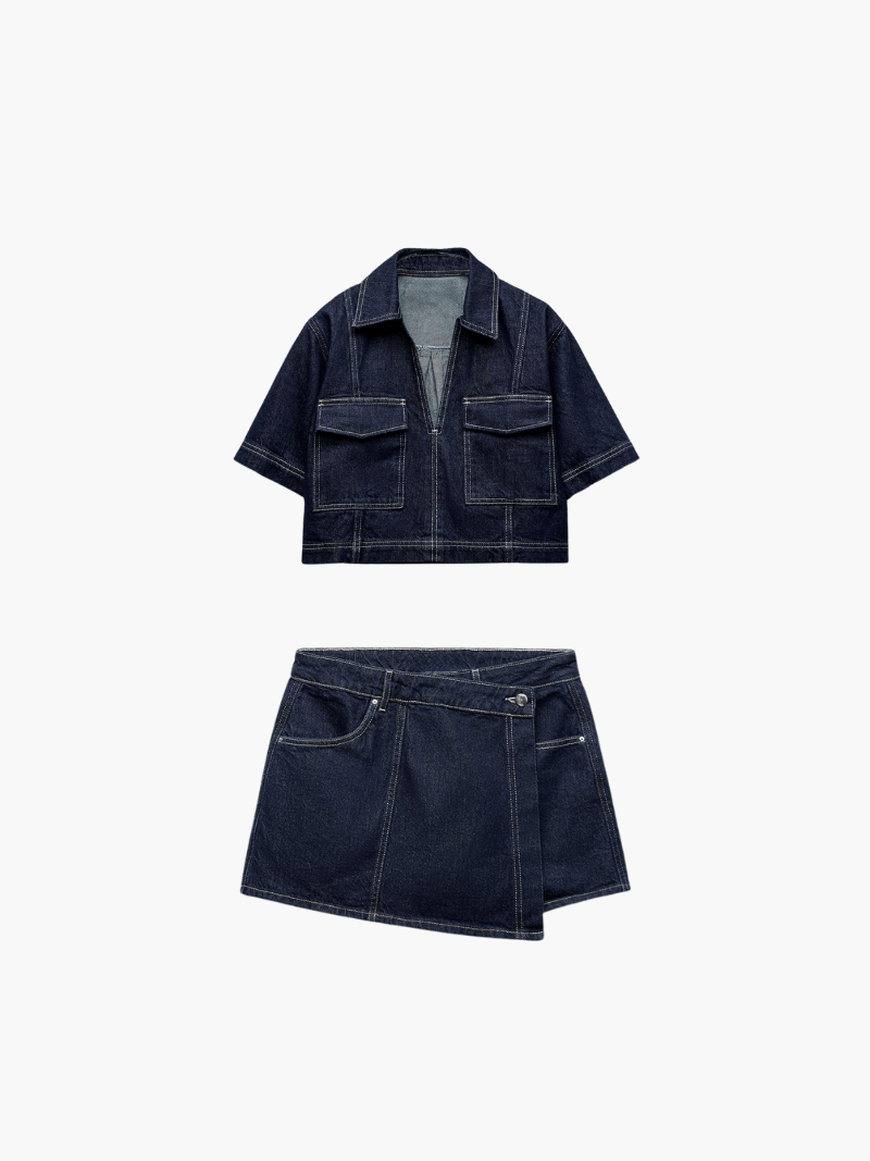 Sophie | Modern Chic Denim Crop Top And Mini Skirt Set