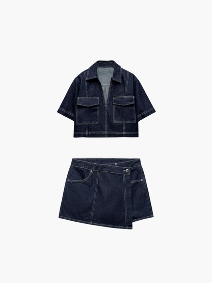 Sophie | Modern Chic Denim Crop Top And Mini Skirt Set