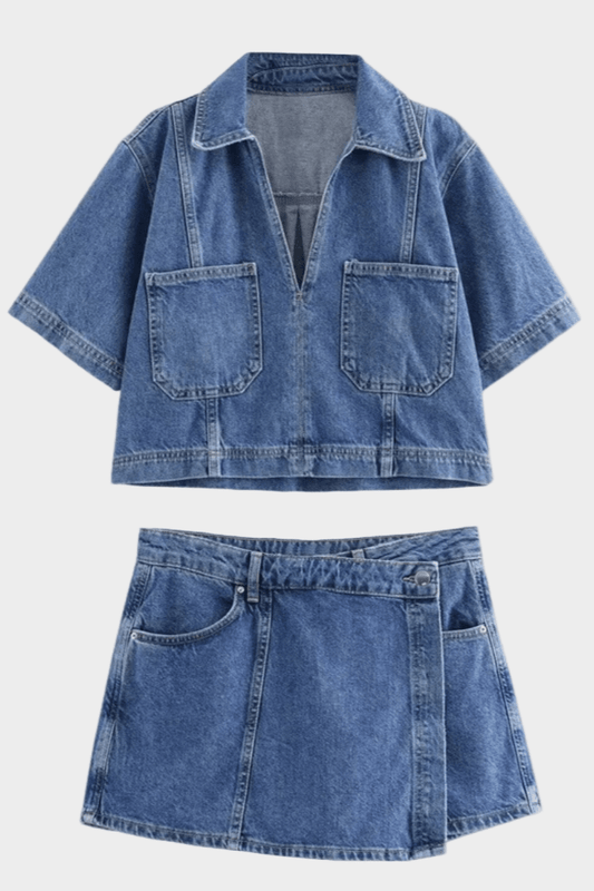 Sophie | Trendy Comfortable Denim Shirt And Skirt Set