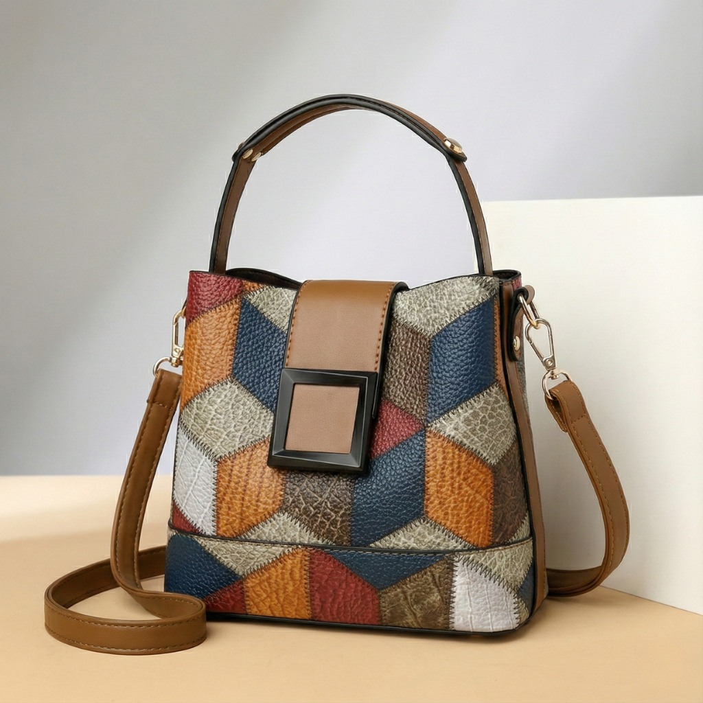 Solene | Chic Leather Handbag with Gold Hardware