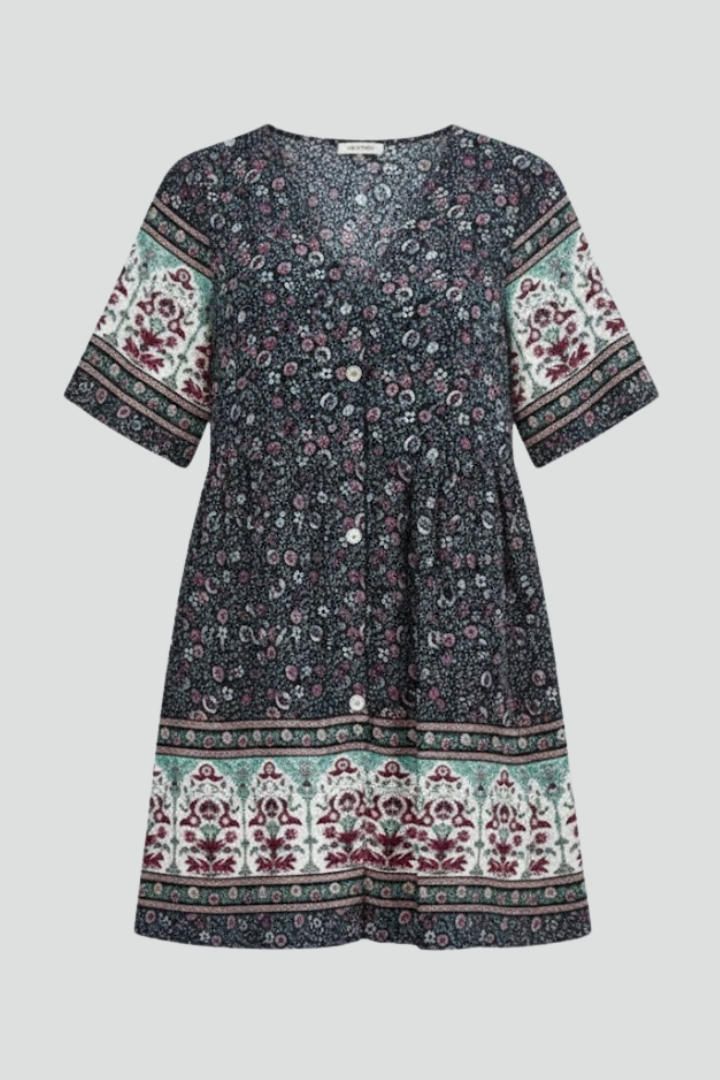 Isla | V-Neck Button Front Short Sleeve Dress