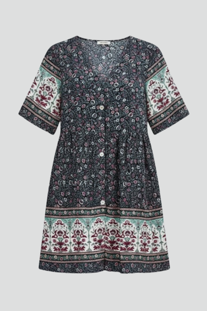 Isla | V-Neck Button Front Short Sleeve Dress