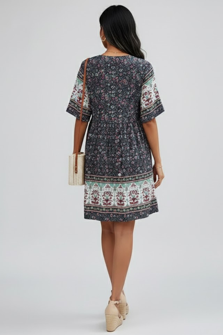 Isla | V-Neck Button Front Short Sleeve Dress