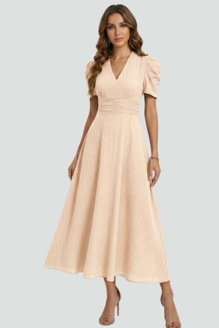 Lila | V-Neck Midi Dress with Short Sleeves
