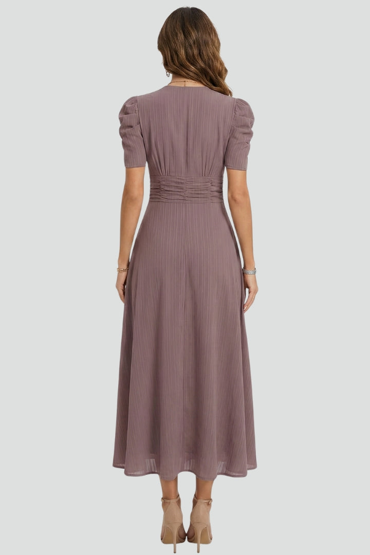 Lila | V-Neck Midi Dress with Short Sleeves
