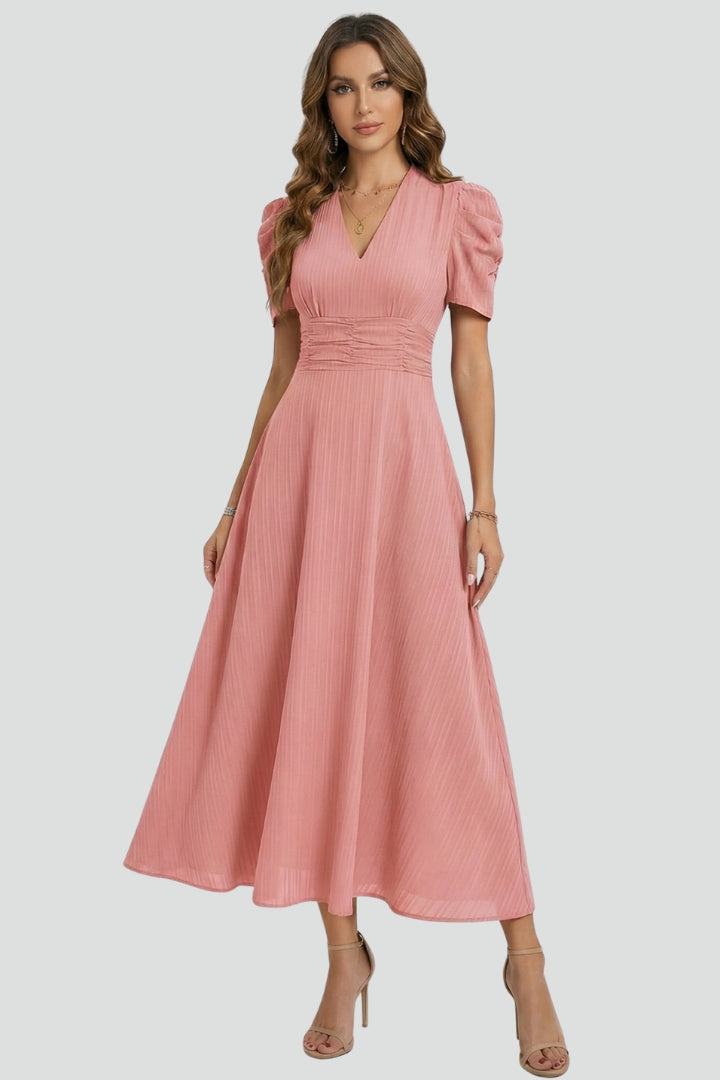 Lila | V-Neck Midi Dress with Short Sleeves