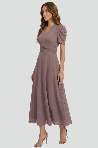 Lila | V-Neck Midi Dress with Short Sleeves