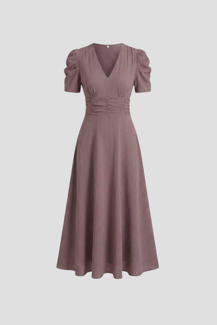 Lila | V-Neck Midi Dress with Short Sleeves