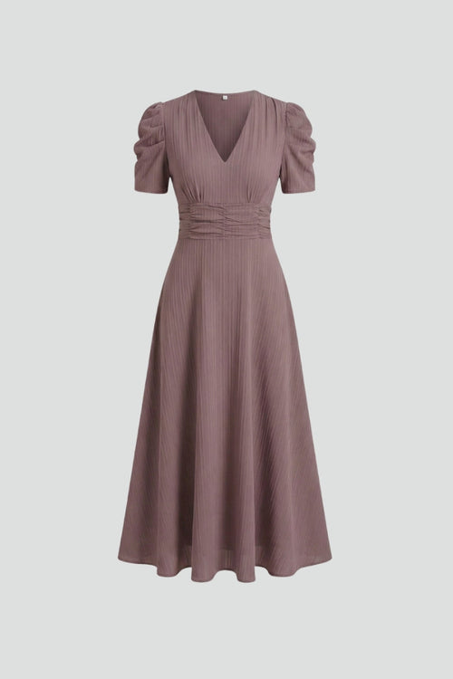 Lila | V-Neck Midi Dress with Short Sleeves