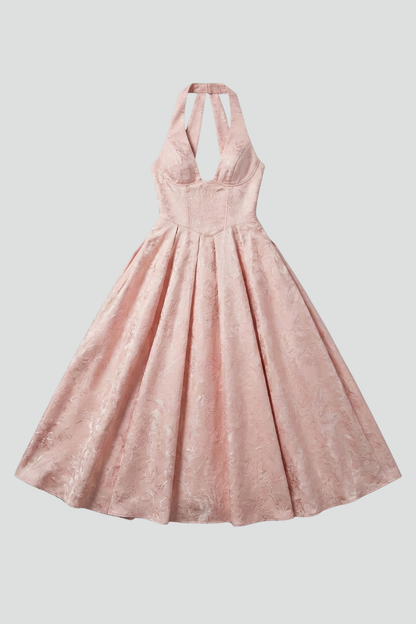 Lila | Halter Neck Midi Dress with Fitted Bodice