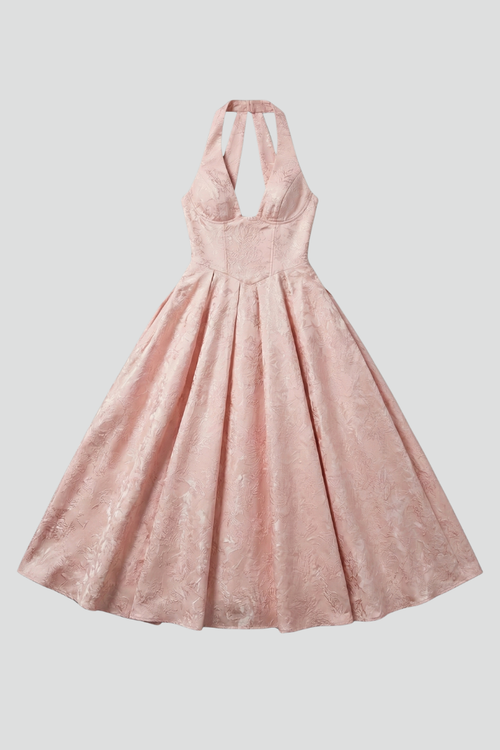Lila | Halter Neck Midi Dress with Fitted Bodice