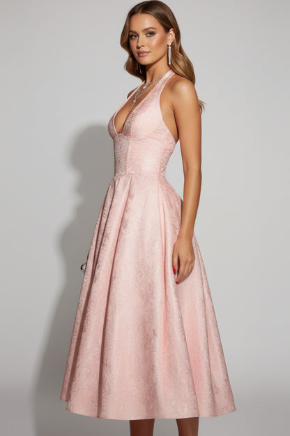 Lila | Halter Neck Midi Dress with Fitted Bodice